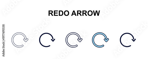 redo arrow multi-style outline icon set - user interface concept. Thin line, regular, filled, colored redo arrow icon