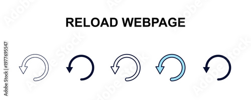 reload webpage multi-style outline icon set - user interface concept. Thin line, regular, filled, colored reload webpage icon