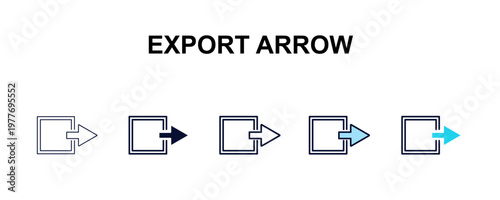 export arrow multi-style outline icon set - user interface concept. Thin line, regular, filled, colored export arrow icon
