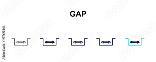 gap multi-style outline icon set - user interface concept. Thin line, regular, filled, colored gap icon