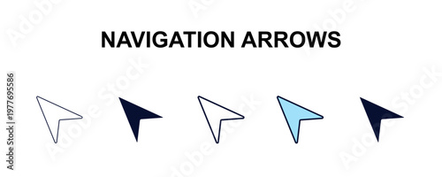 navigation arrows multi-style outline icon set - user interface concept. Thin line, regular, filled, colored navigation arrows icon