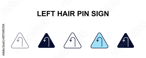 left hair pin sign multi-style outline icon set - traffic signs concept. Thin line, regular, filled, colored left hair pin sign icon