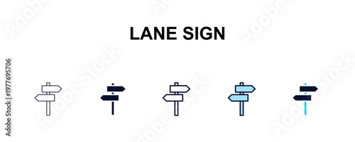 lane sign multi-style outline icon set - traffic signs concept. Thin line, regular, filled, colored lane sign icon