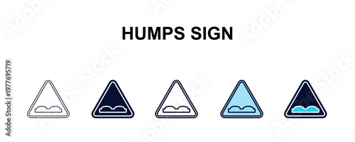humps sign multi-style outline icon set - traffic signs concept. Thin line, regular, filled, colored humps sign icon