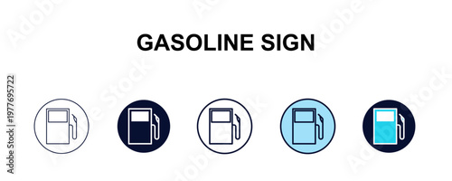 gasoline sign multi-style outline icon set - traffic signs concept. Thin line, regular, filled, colored gasoline sign icon