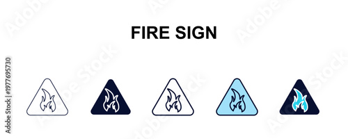 fire sign multi-style outline icon set - traffic signs concept. Thin line, regular, filled, colored fire sign icon