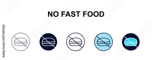 no fast food multi-style outline icon set - traffic signs concept. Thin line, regular, filled, colored no fast food icon