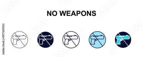 no weapons multi-style outline icon set - traffic signs concept. Thin line, regular, filled, colored no weapons icon