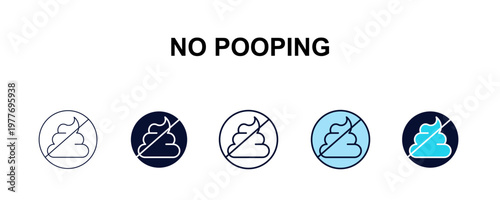 no pooping multi-style outline icon set - traffic signs concept. Thin line, regular, filled, colored no pooping icon