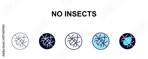 no insects multi-style outline icon set - traffic signs concept. Thin line, regular, filled, colored no insects icon