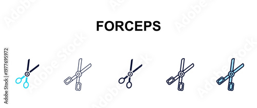 forceps multi-style outline icon set - tools concept. Thin line, regular, filled, colored forceps icon