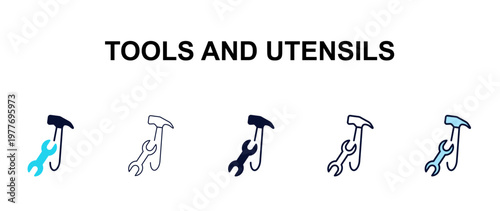 tools and utensils multi-style outline icon set - tools concept. Thin line, regular, filled, colored tools and utensils icon