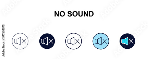 no sound multi-style outline icon set - traffic signs concept. Thin line, regular, filled, colored no sound icon