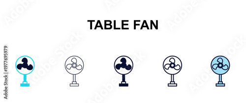 table fan multi-style outline icon set - tools concept. Thin line, regular, filled, colored table fan icon