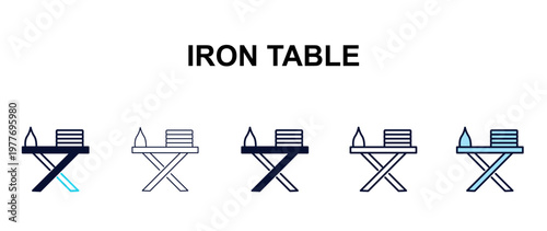 iron table multi-style outline icon set - tools concept. Thin line, regular, filled, colored iron table icon