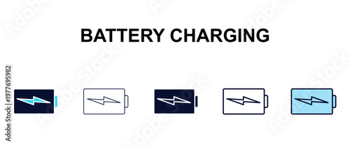 battery charging multi-style outline icon set - tools concept. Thin line, regular, filled, colored battery charging icon