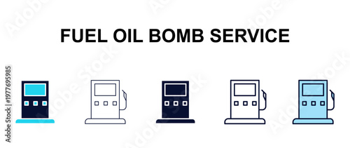fuel oil bomb service multi-style outline icon set - tools concept. Thin line, regular, filled, colored fuel oil bomb service icon