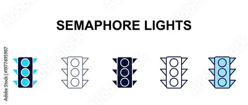 semaphore lights multi-style outline icon set - tools concept. Thin line, regular, filled, colored semaphore lights icon