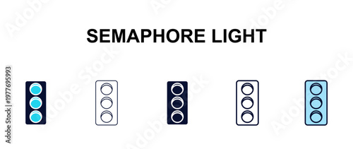 semaphore light multi-style outline icon set - tools concept. Thin line, regular, filled, colored semaphore light icon