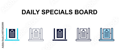 daily specials board multi-style outline icon set - tools concept. Thin line, regular, filled, colored daily specials board icon