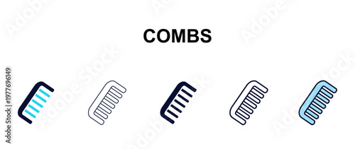 combs multi-style outline icon set - tools concept. Thin line, regular, filled, colored combs icon