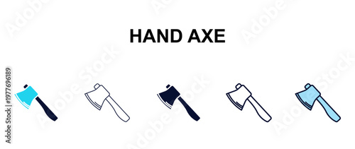 hand axe multi-style outline icon set - tools concept. Thin line, regular, filled, colored hand axe icon