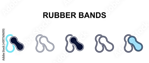 rubber bands multi-style outline icon set - tools concept. Thin line, regular, filled, colored rubber bands icon
