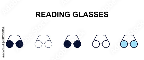 reading glasses multi-style outline icon set - tools concept. Thin line, regular, filled, colored reading glasses icon