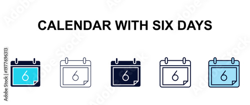calendar with six days multi-style outline icon set - tools concept. Thin line, regular, filled, colored calendar with six days icon