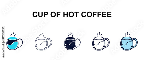 cup of hot coffee multi-style outline icon set - tools concept. Thin line, regular, filled, colored cup of hot coffee icon