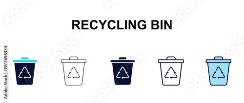 recycling bin multi-style outline icon set - tools concept. Thin line, regular, filled, colored recycling bin icon
