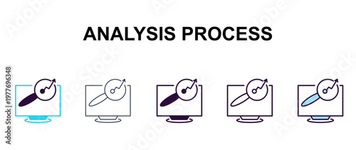 analysis process multi-style outline icon set - technology concept. Thin line, regular, filled, colored analysis process icon
