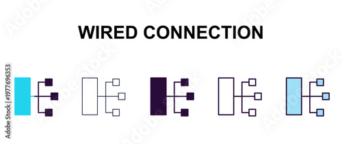 wired connection multi-style outline icon set - technology concept. Thin line, regular, filled, colored wired connection icon