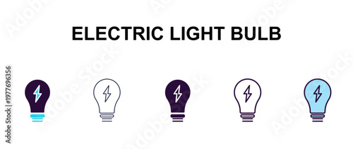 electric light bulb multi-style outline icon set - technology concept. Thin line, regular, filled, colored electric light bulb icon
