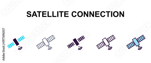 satellite connection multi-style outline icon set - technology concept. Thin line, regular, filled, colored satellite connection icon