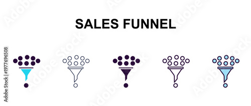 sales funnel multi-style outline icon set - technology concept. Thin line, regular, filled, colored sales funnel icon
