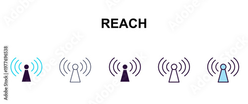 reach multi-style outline icon set - technology concept. Thin line, regular, filled, colored reach icon