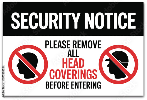 No hats helmets sign illustration, warning symbol to remove head coverings before entering for safety, security, and compliance design.