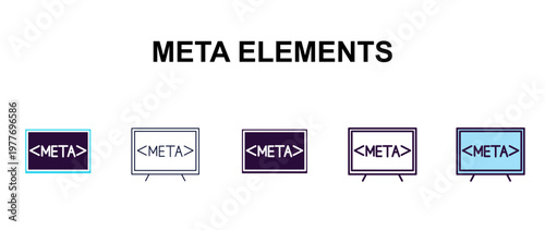 meta elements multi-style outline icon set - technology concept. Thin line, regular, filled, colored meta elements icon