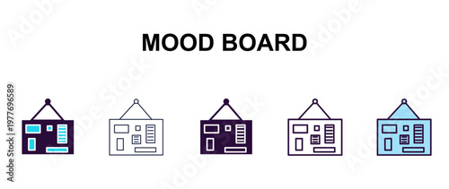 mood board multi-style outline icon set - technology concept. Thin line, regular, filled, colored mood board icon