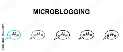 microblogging multi-style outline icon set - technology concept. Thin line, regular, filled, colored microblogging icon