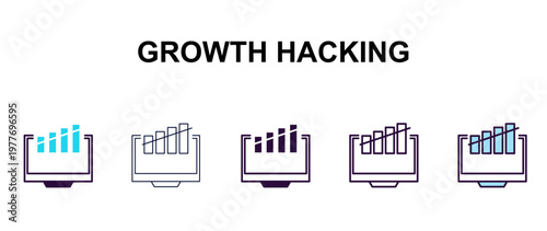 growth hacking multi-style outline icon set - technology concept. Thin line, regular, filled, colored growth hacking icon