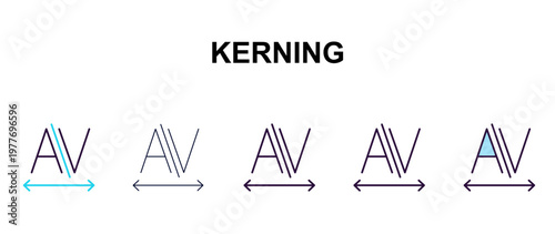 kerning multi-style outline icon set - technology concept. Thin line, regular, filled, colored kerning icon