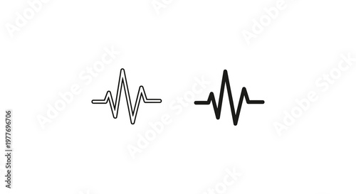 ECG heartbeat icons, vector pulse lines, medical symbols, black and white graphics