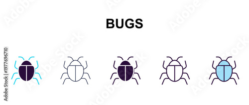 bugs multi-style outline icon set - technology concept. Thin line, regular, filled, colored bugs icon