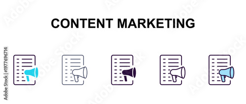 content marketing multi-style outline icon set - technology concept. Thin line, regular, filled, colored content marketing icon