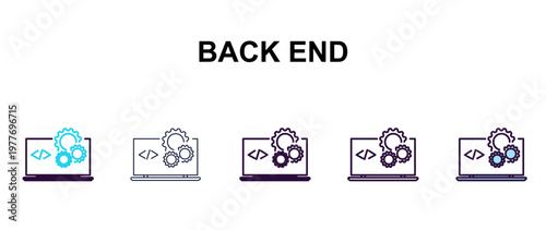 back end multi-style outline icon set - technology concept. Thin line, regular, filled, colored back end icon