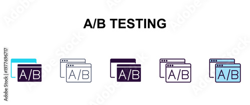 a/b testing multi-style outline icon set - technology concept. Thin line, regular, filled, colored a/b testing icon