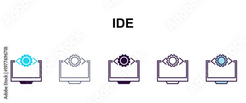 ide multi-style outline icon set - technology concept. Thin line, regular, filled, colored ide icon