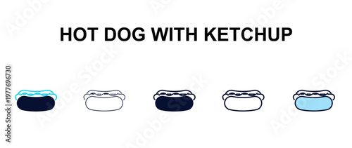 hot dog with ketchup multi-style outline icon set - restaurant concept. Thin line, regular, filled, colored hot dog with ketchup icon